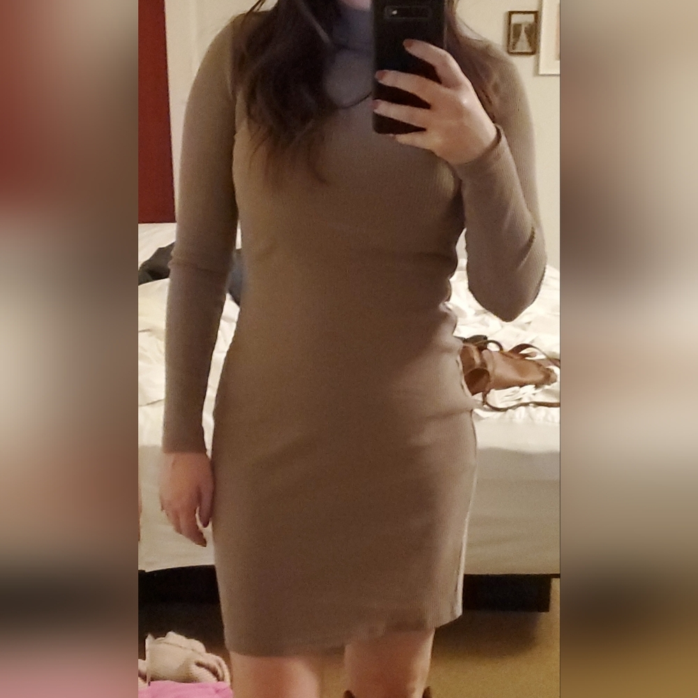 Elegant Tan Long Sleeve Dress
